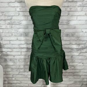 Vintage Betsey Johnson Green Strapless Ruffle Holiday Bow Dress